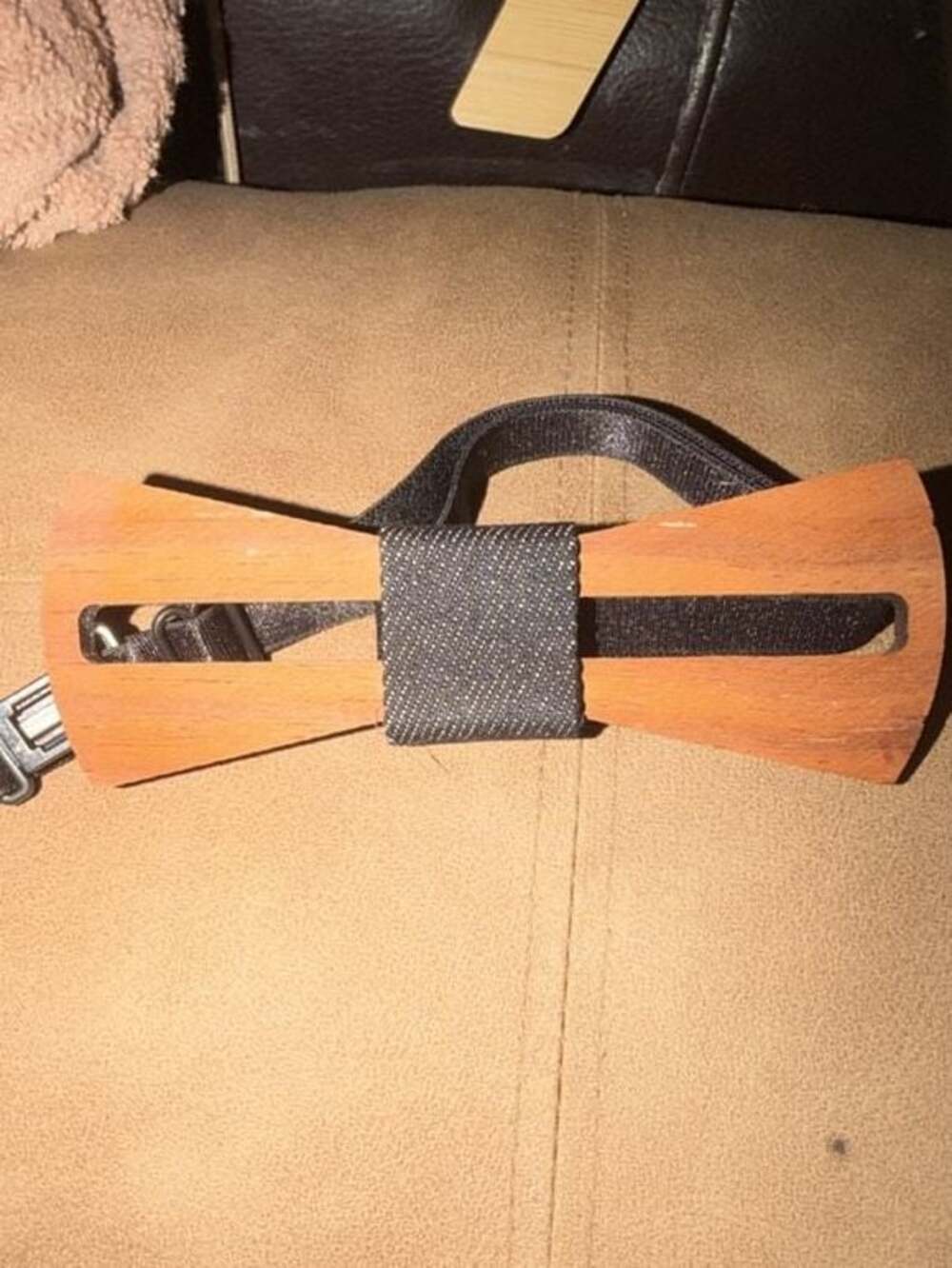 Wooden Laser-Cut Bow Tie with Black Denim Accent